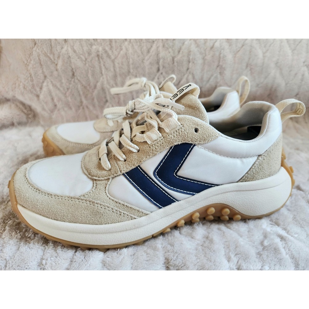 Keen KS863 Walking Shoes White Tan Navy Blue Suede Sneakers 1028249 Womens 7.5